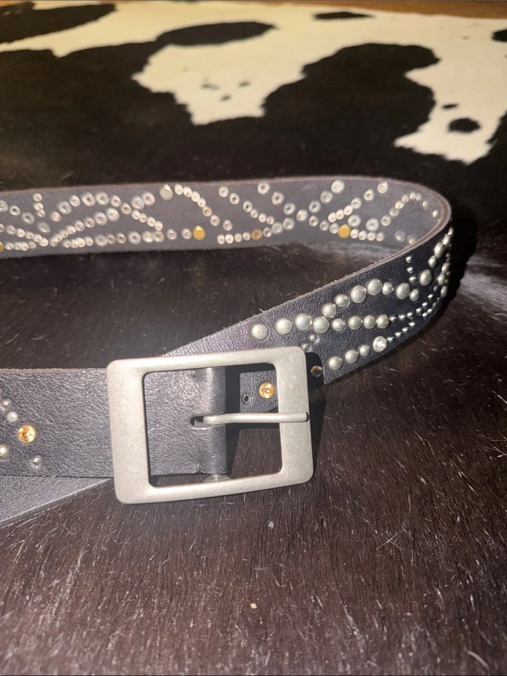 Free People Black Leather Silver Studded and Rhinestone Belt